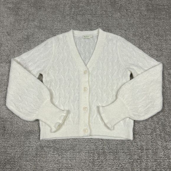 Spartina 449 Nadine Cardigan Sweater Womens XS Ivory Mohair Wool Button Front - Picture 1 of 9